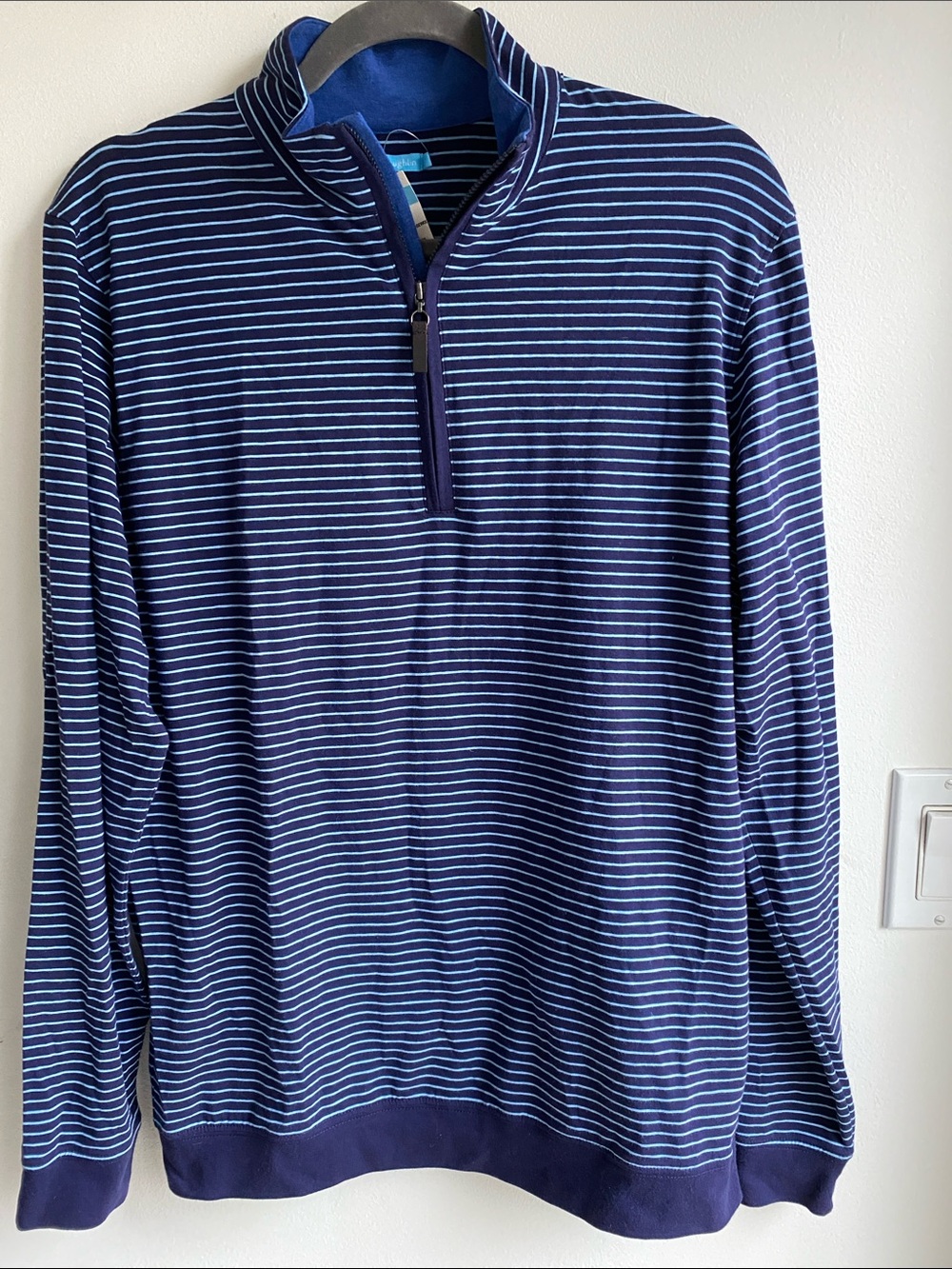 NWT Mens Clermont J. McLaughlin Striped 1/2 Zip Pima Cotton Half Zip Pullover S